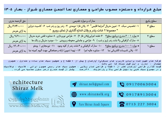 تعرفه طراحی نمای ساختمان در سال 1405 | در شیراز ملک